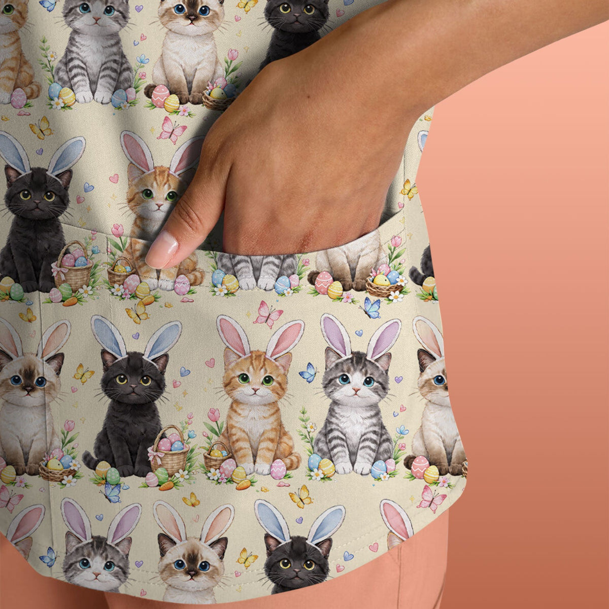 Kitten Bunny Ears Nurse Scrub Top - Easter Gift