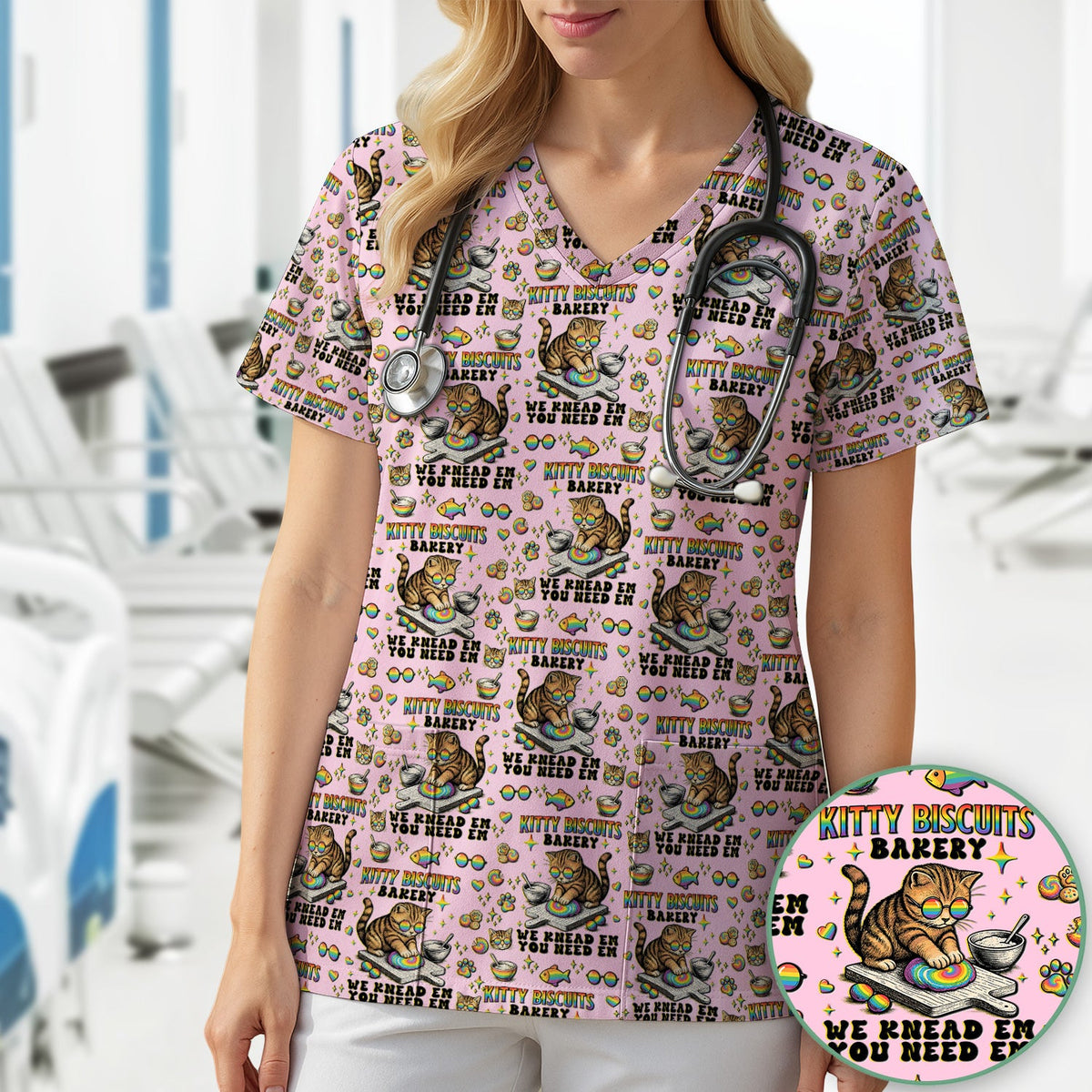 Pride Nurse Cat Baking Scrub Top