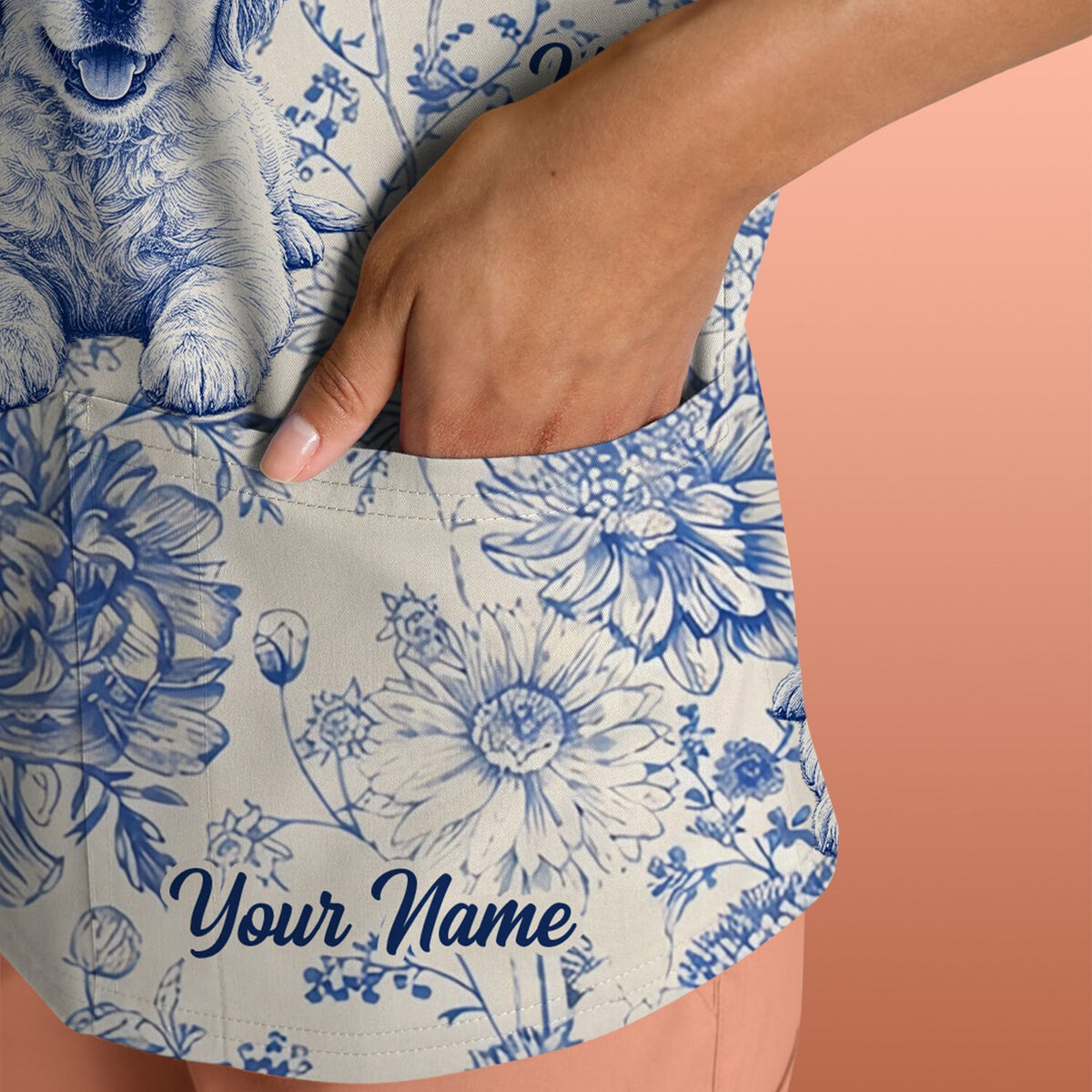 Personalized Pet Photo Floral Nurse Scrub Top