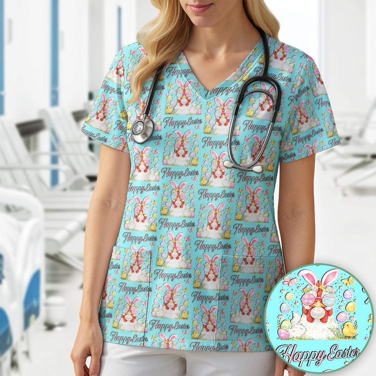 Bunny Eggs Nurse Scrub Top - Easter Gift