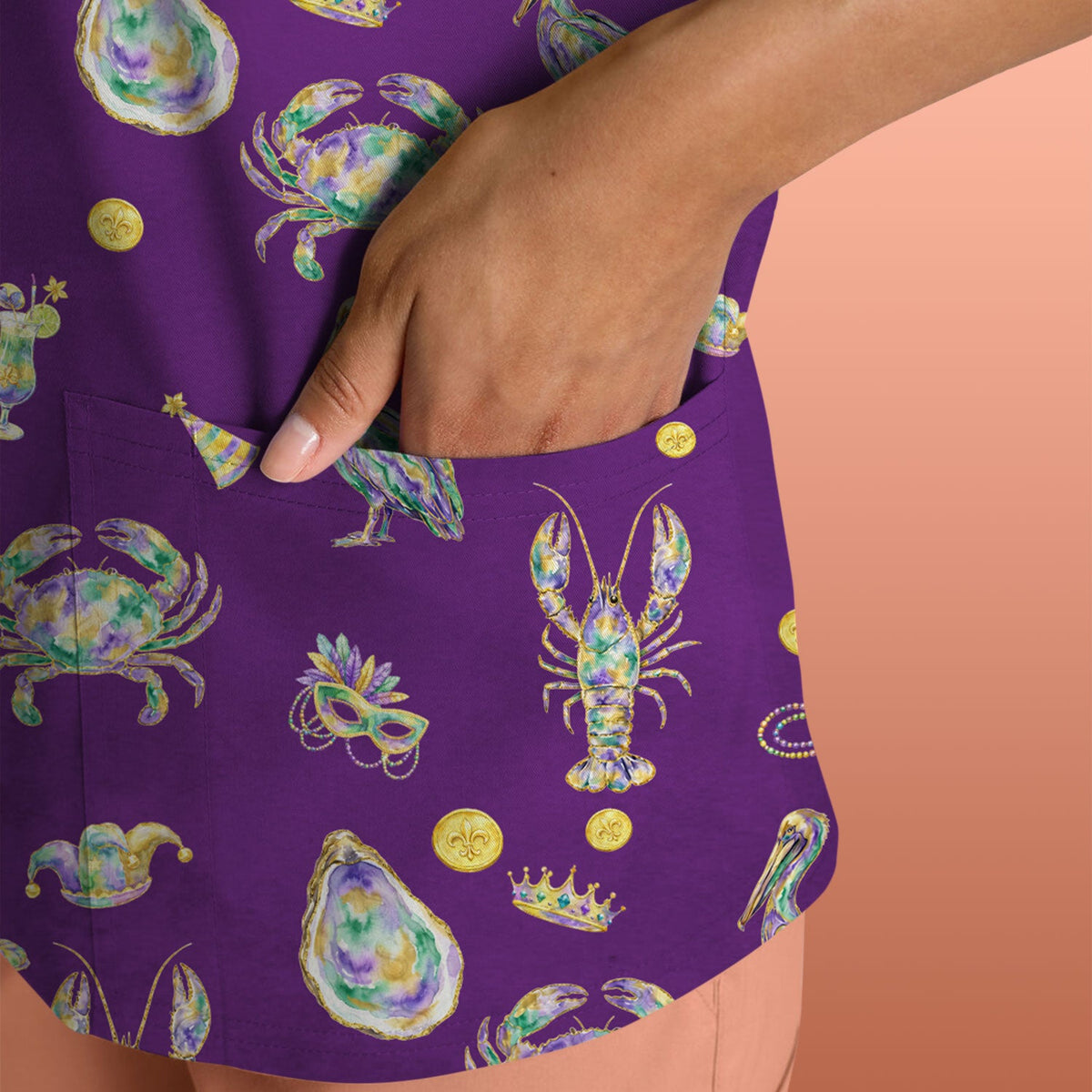Mardi Gras Seafood Nurse Scrub Top
