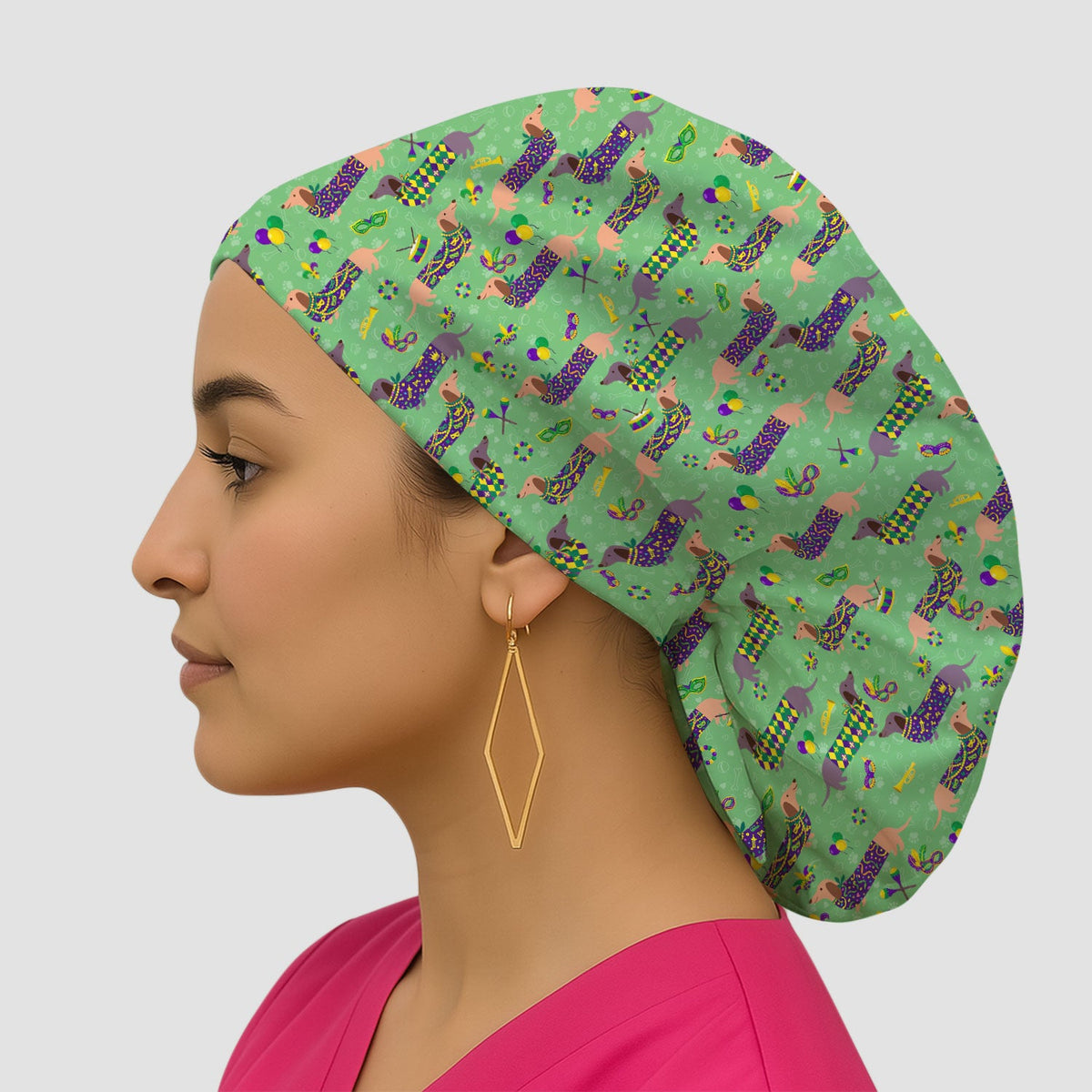 Mardi Gras Dachshund Wiener Dog Scrub Cap
