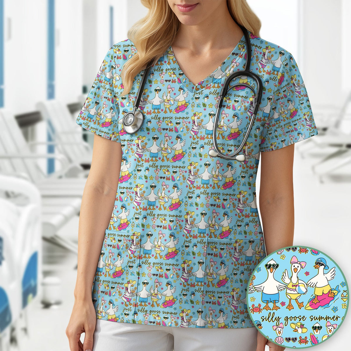 Silly Goose Summer Nurse Scrub Top