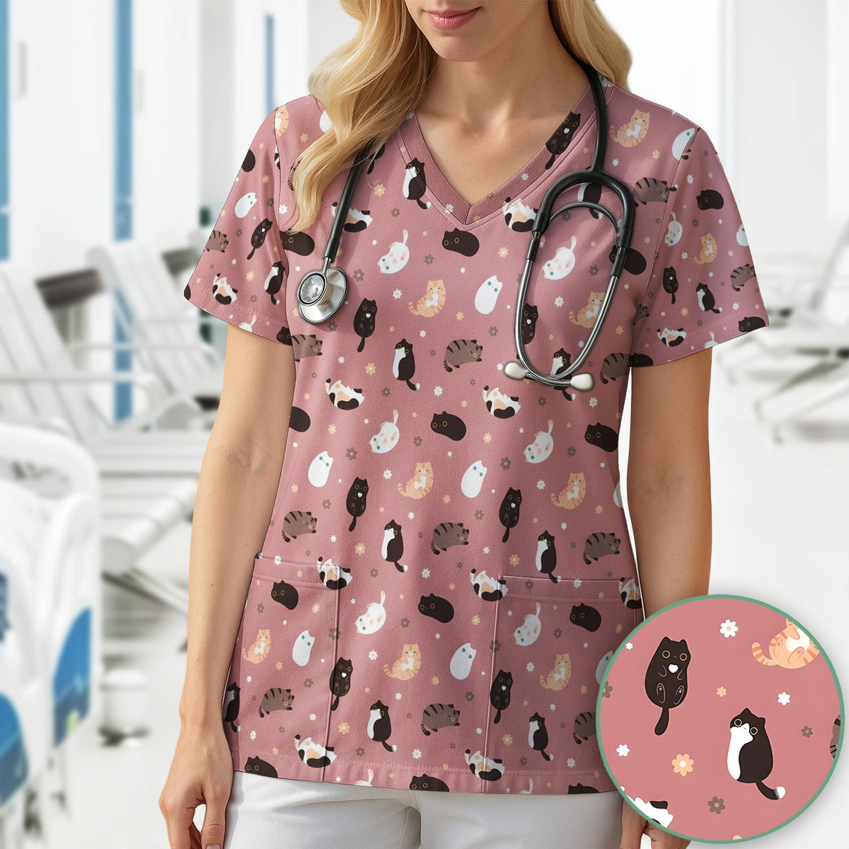 Adorable Kitty Nurse Scrub Top