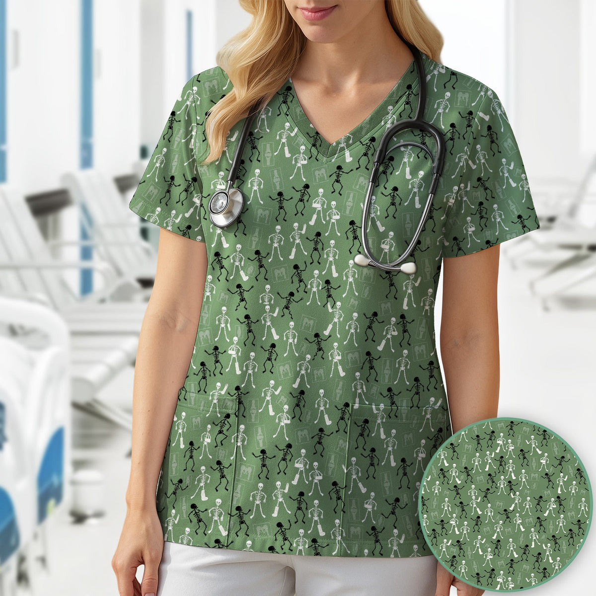 Orthopedic Skeleton Nurse Scrub Top - Halloween Gift