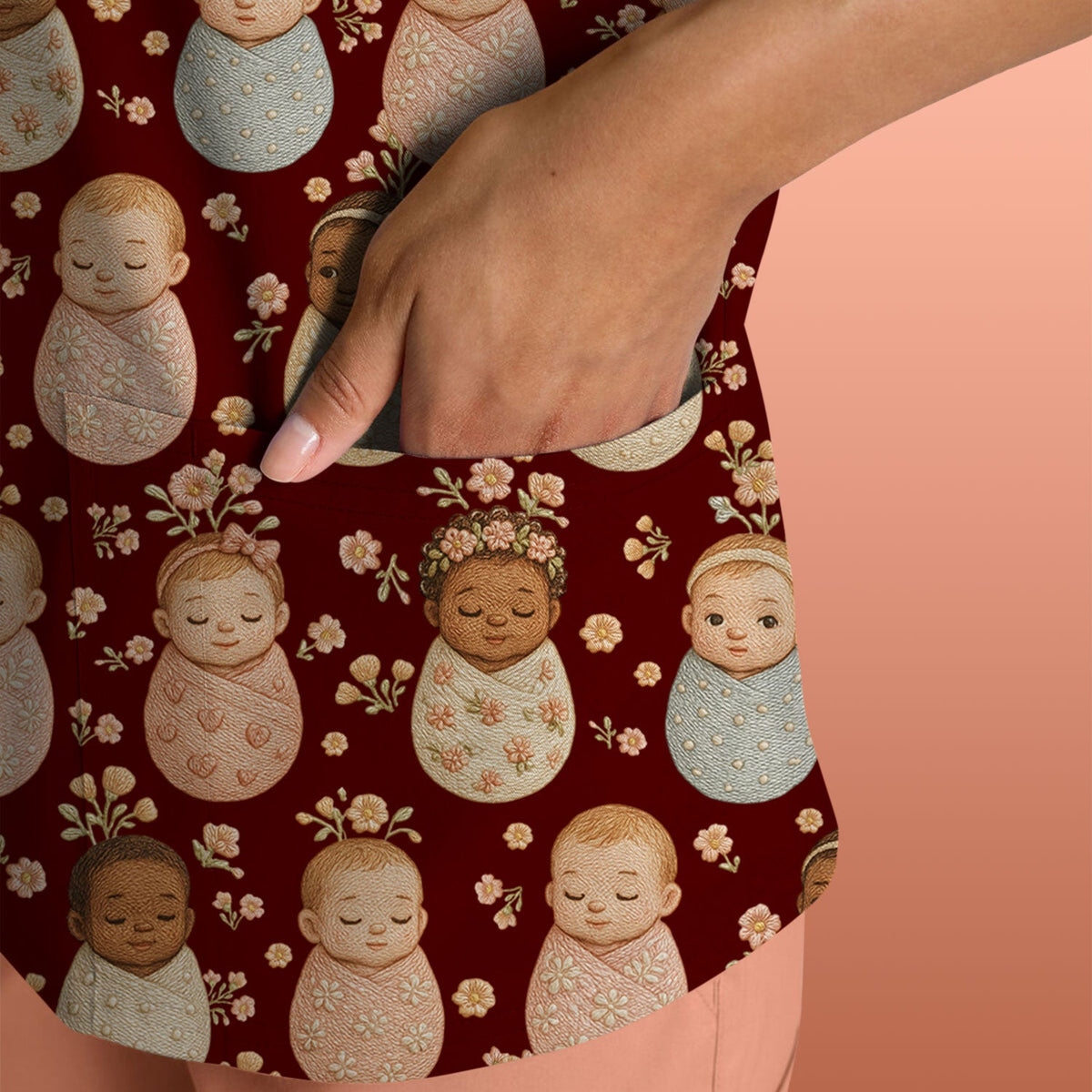 Sweet Newborn Baby Floral Nurse Scrub Top