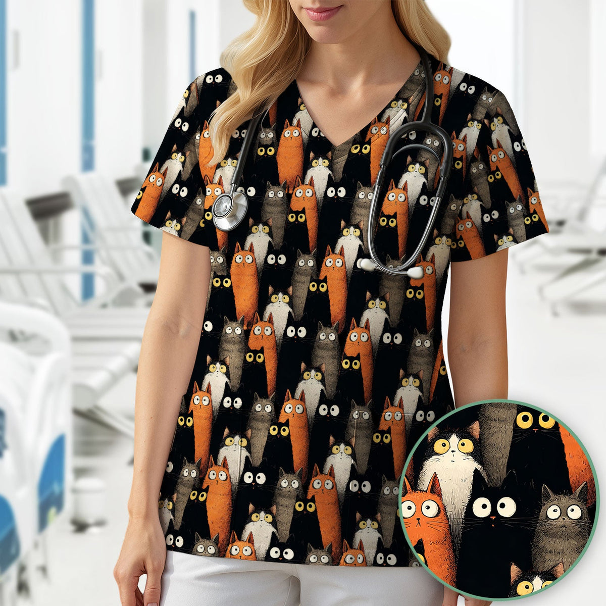 Black Cat Lover Nurse Scrub Top