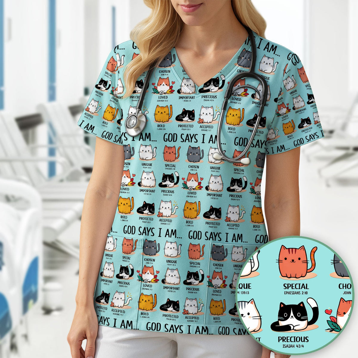 Cat God Says I Am Nurse Scrub Top