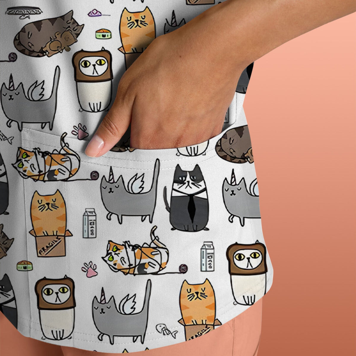 Lazy Cat Doodle Cozy Kitty Nurse Scrub Top