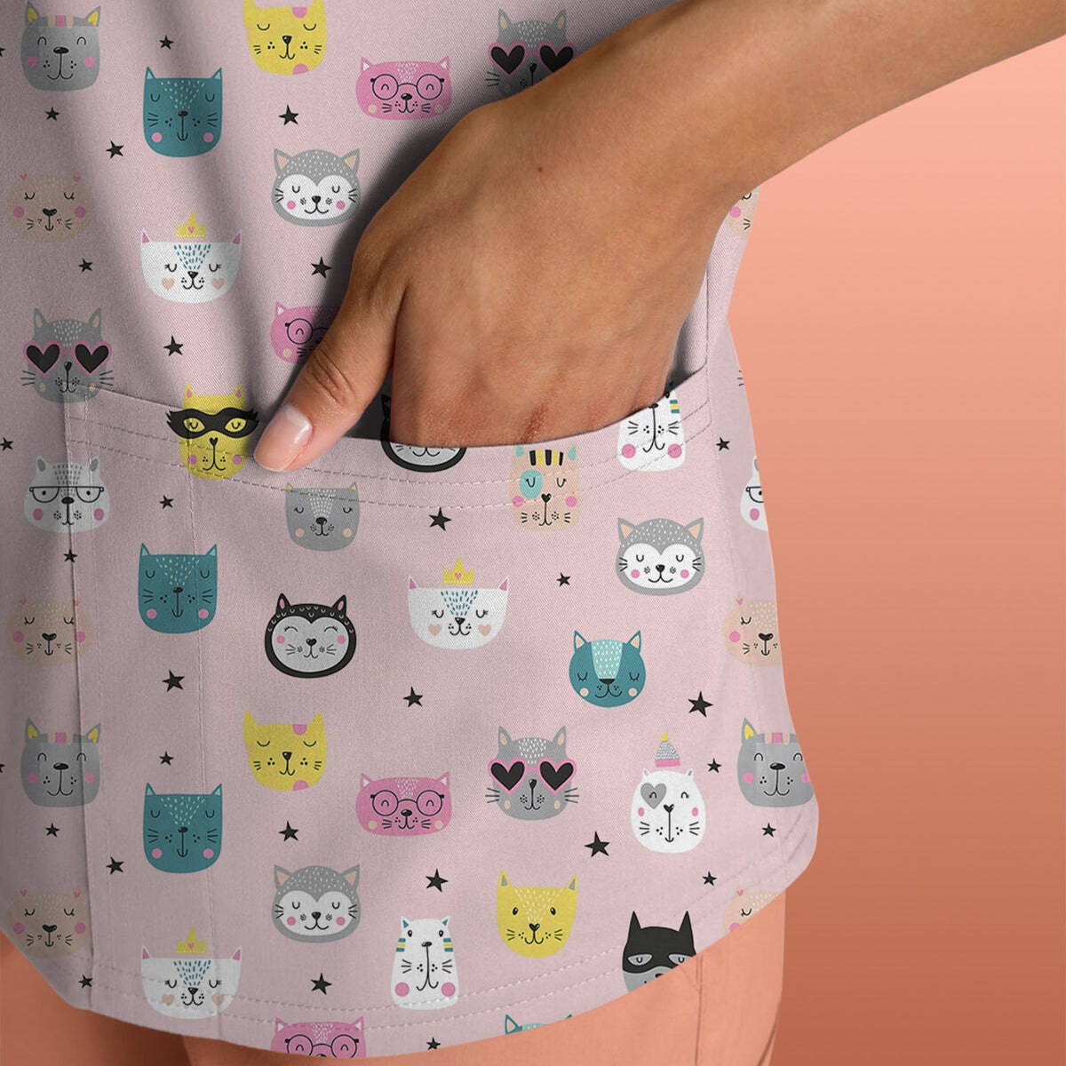 Colorful Cat Nurse Scrub Top