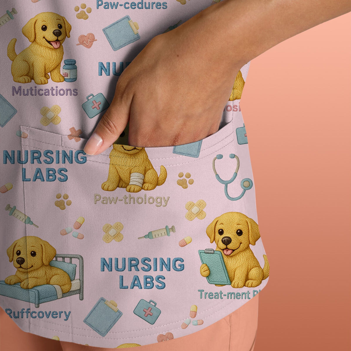 Labrador Nursing Scrub Top, Cute Dog Pattern Nurse Uniform,  Comfortable Scrubs For Nurses