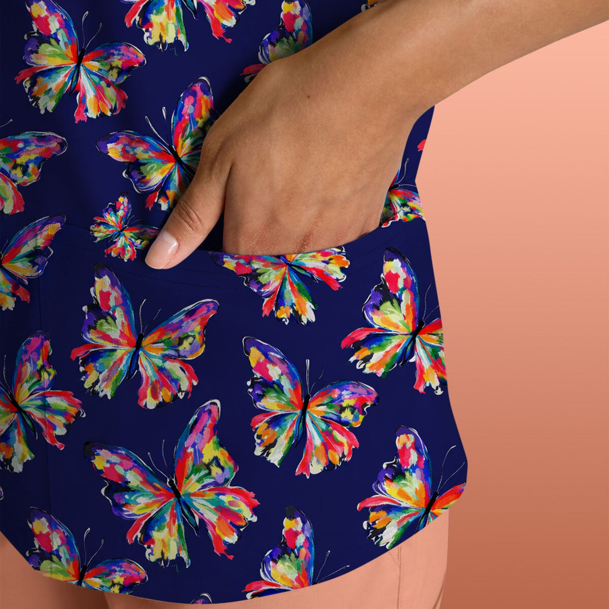 Personalized Vibrant Rainbow Butterfly Nurse Scrub Top