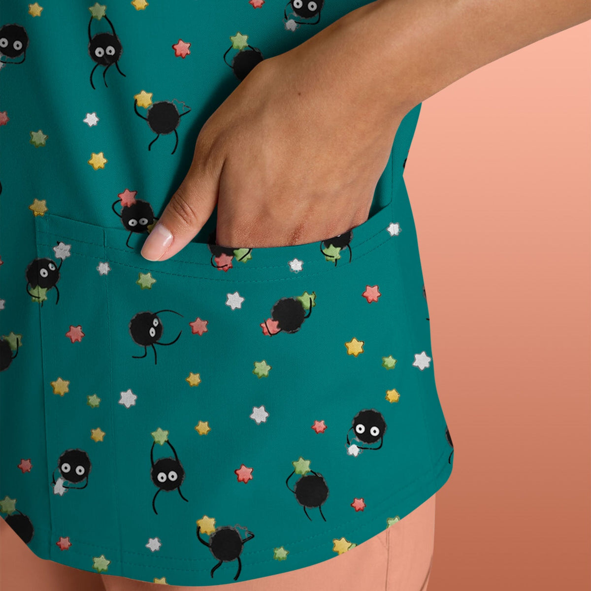 Funny Spider Pattern  Scrub Top, Cartoon Spider Pattern Nursing Uniform For Women