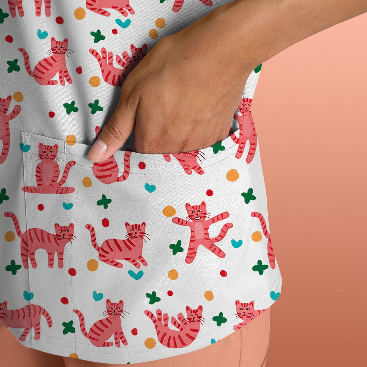 Pink Cat Nurse Scrub Top