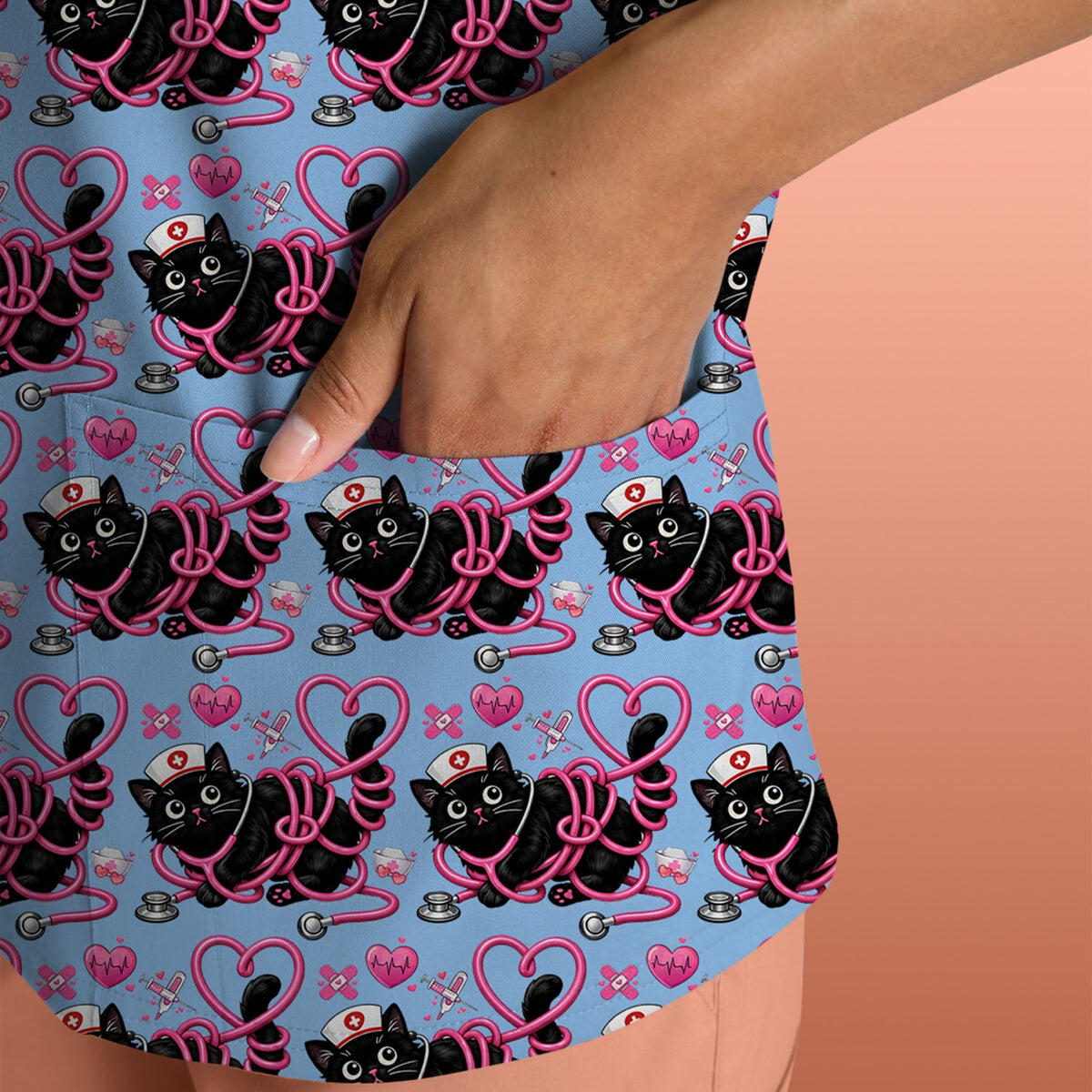 Valentine Cat Nurse Heart Scrub Top