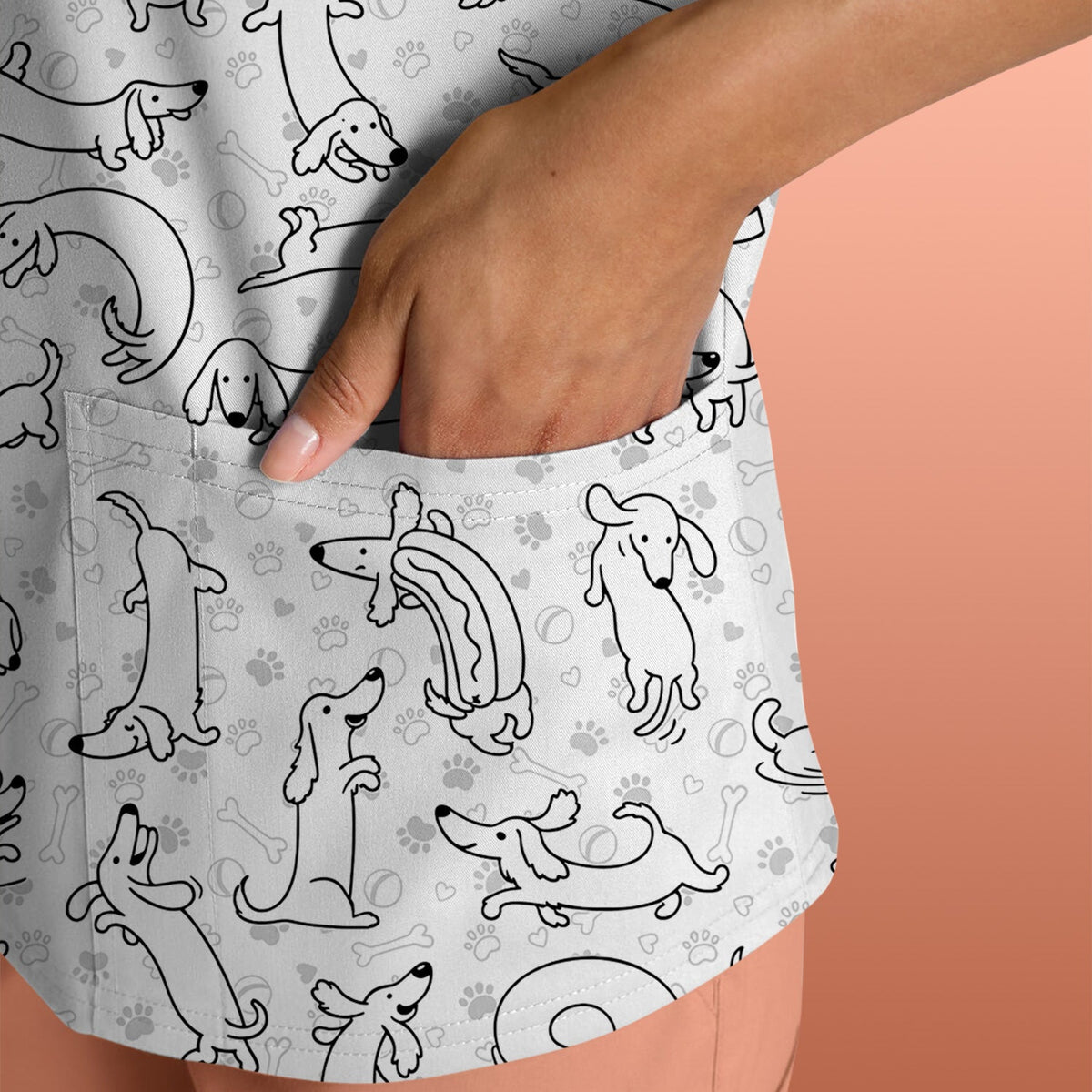 Dachshund Line Art Nurse Scrub Top
