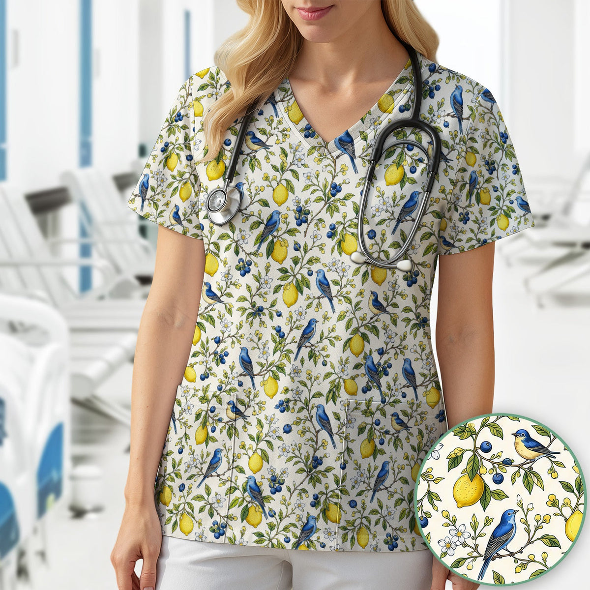 Bluebird Lemon Blossom Nurse Scrub Top