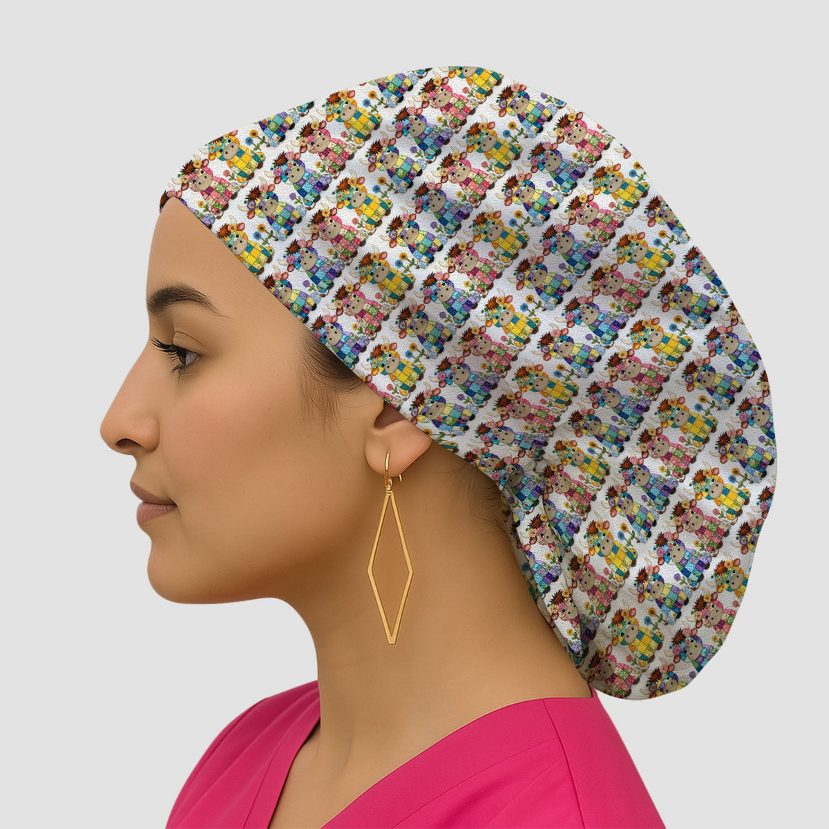 Patchwork Cow Flowers Scrub Cap