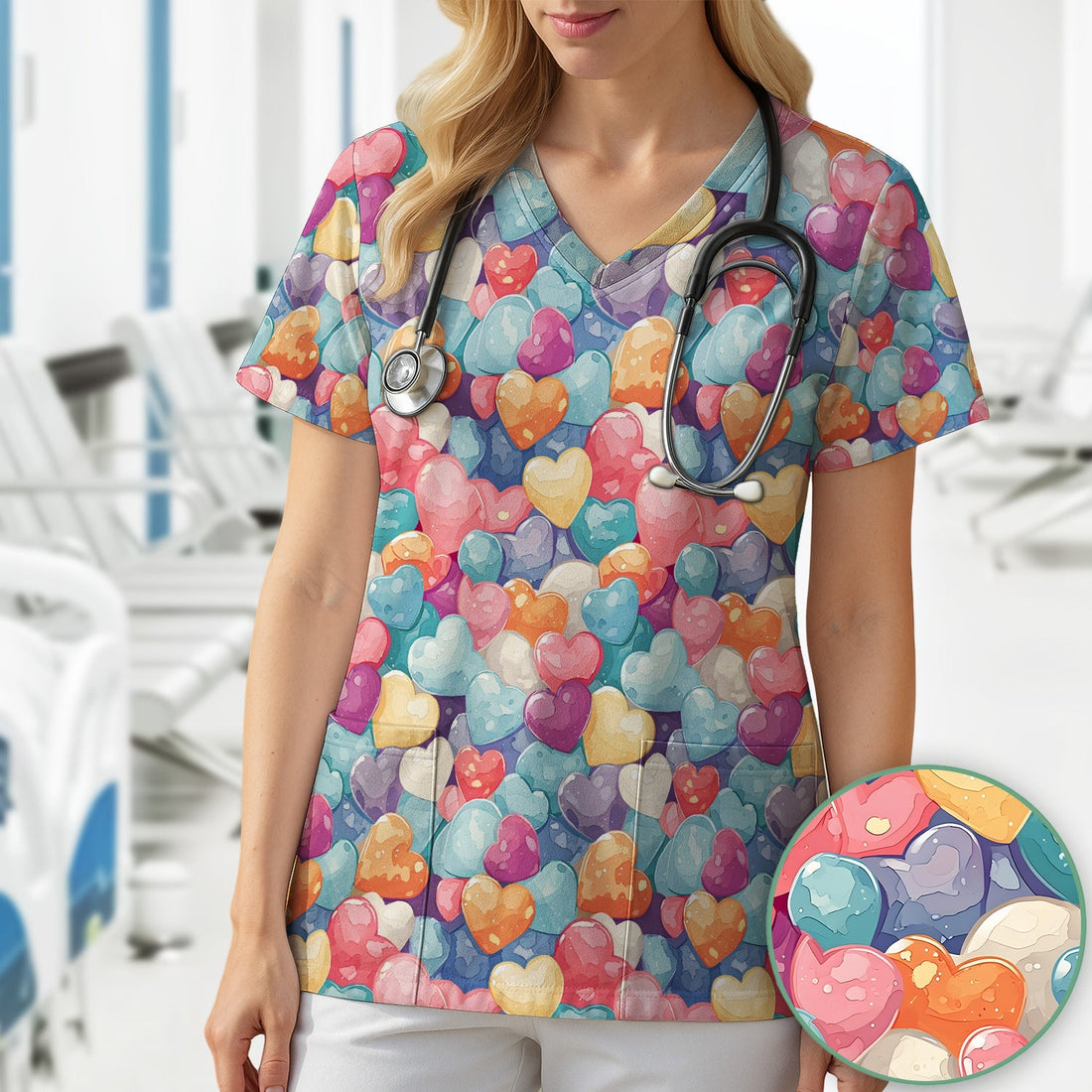 Sweet Valentine Heart Pediatric Nurse Scrub Top