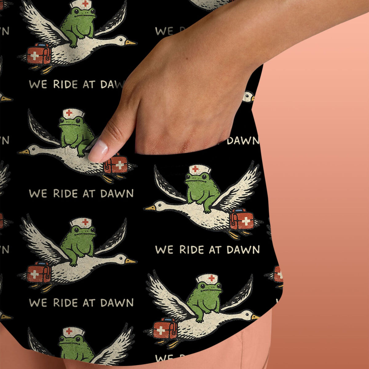 Frog Riding Goose Nurse Scrub Top