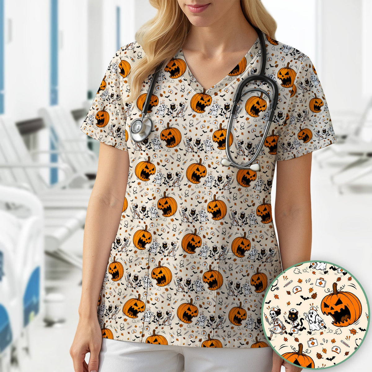 Pumpkin Chasing Nurse Scrub Top - Halloween Gift