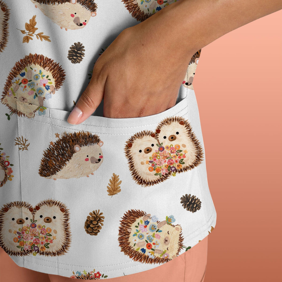 Hedgehog Floral Nurse Scrub Top