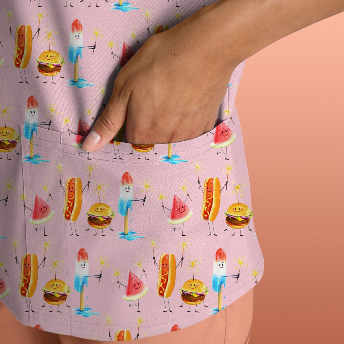 Summer Food Icons Nurse Scrub Top
