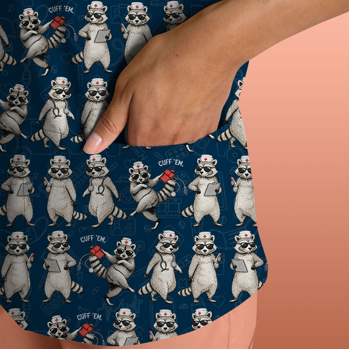 Raccoon Pattern Nurse Scrub Top