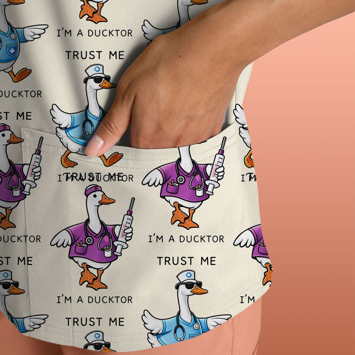 Duck Cartoon Nurse Scrub Top