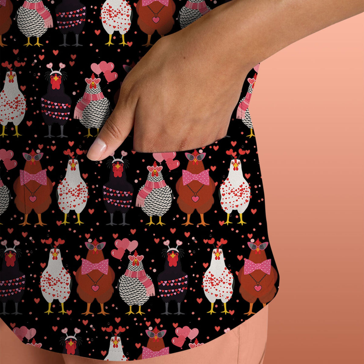 Funny Chicken Valentine Scrub Top, Chicken Pattern Scrub Shirt For Nursing, Valentine Gift For Nurse