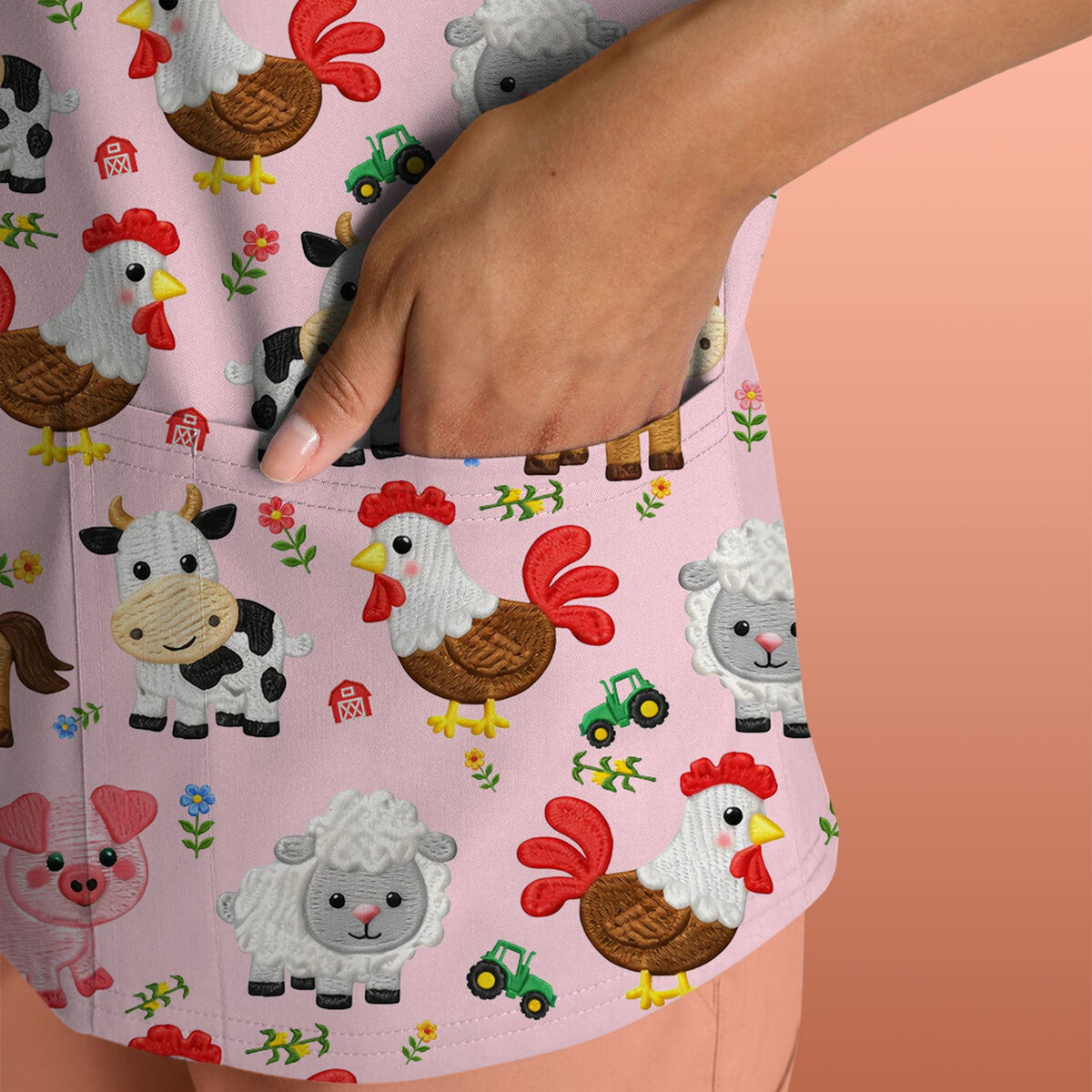 Cartoon Farm Animal Nurse Scrub Top