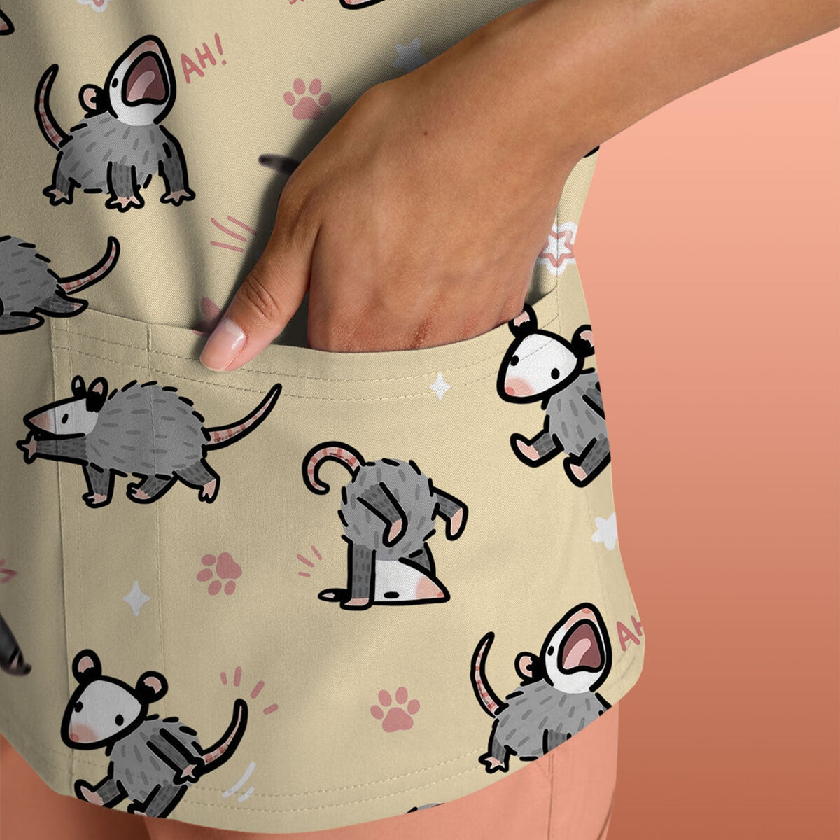 Cartoon Opossum Nurse Scrub Top