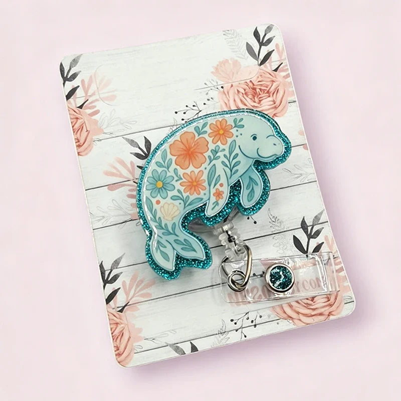 Summer Beach Floral Manatee Badge Reel