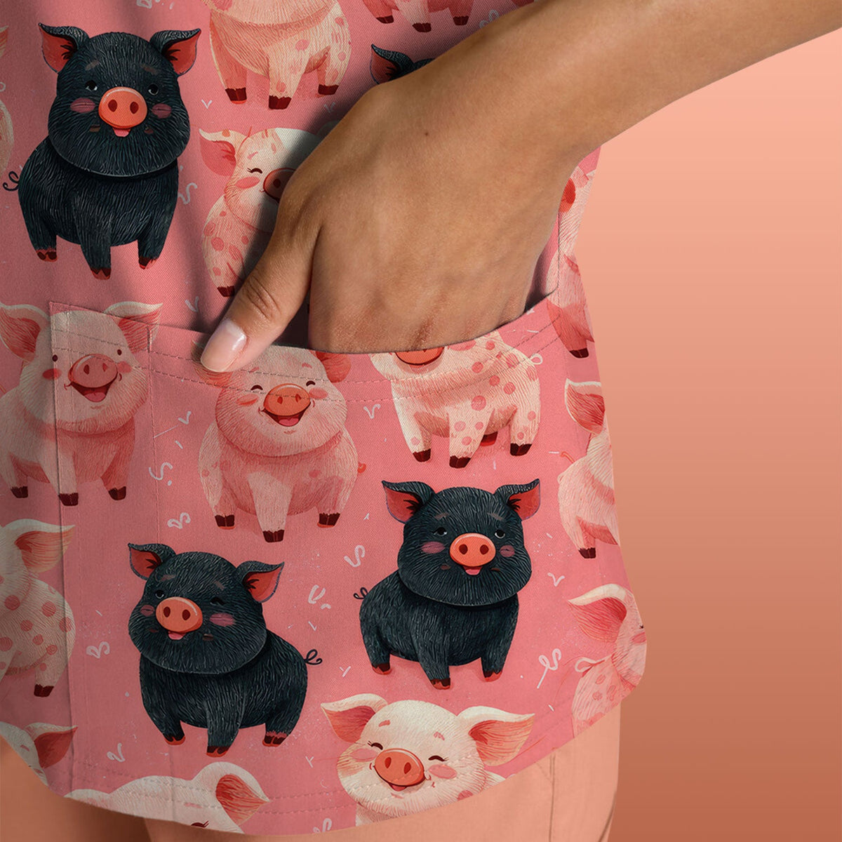 Cartoon Pig Nurse Scrub Top