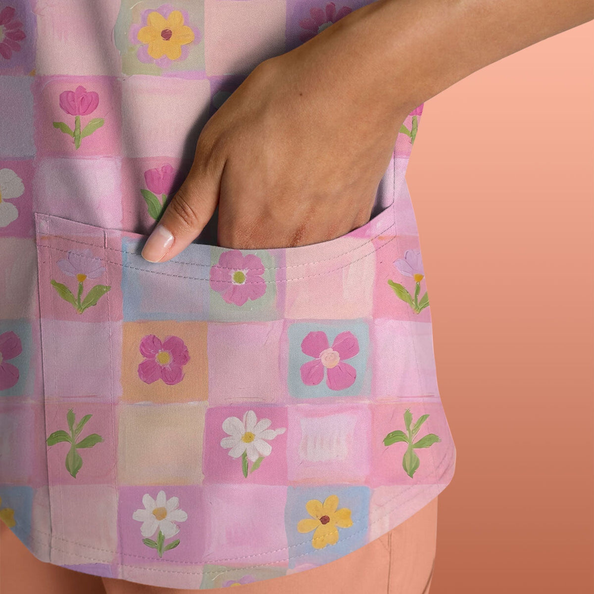 Lovely Pastel Floral Patchwork Nurse Scrub Top