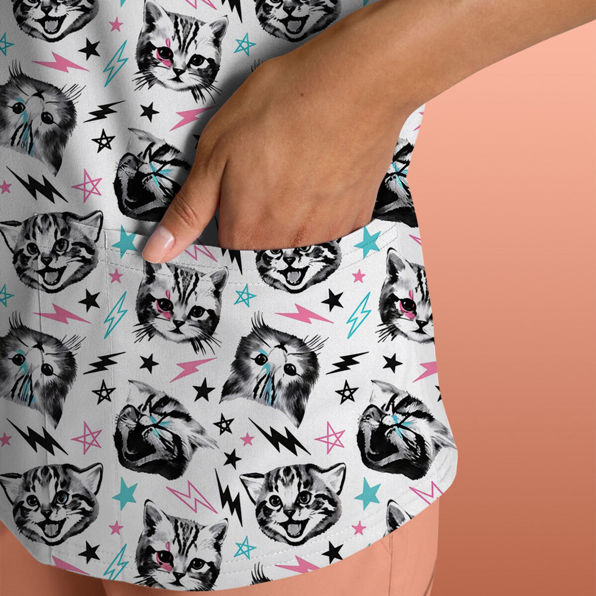 Cat Faces Lightning Nurse Scrub Top