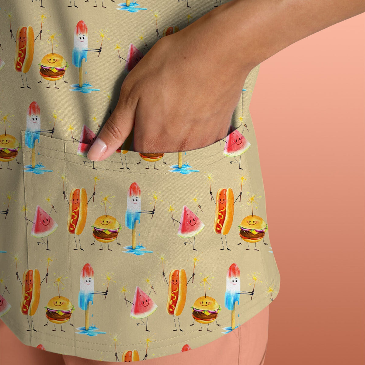 Summer Food Icons Nurse Scrub Top