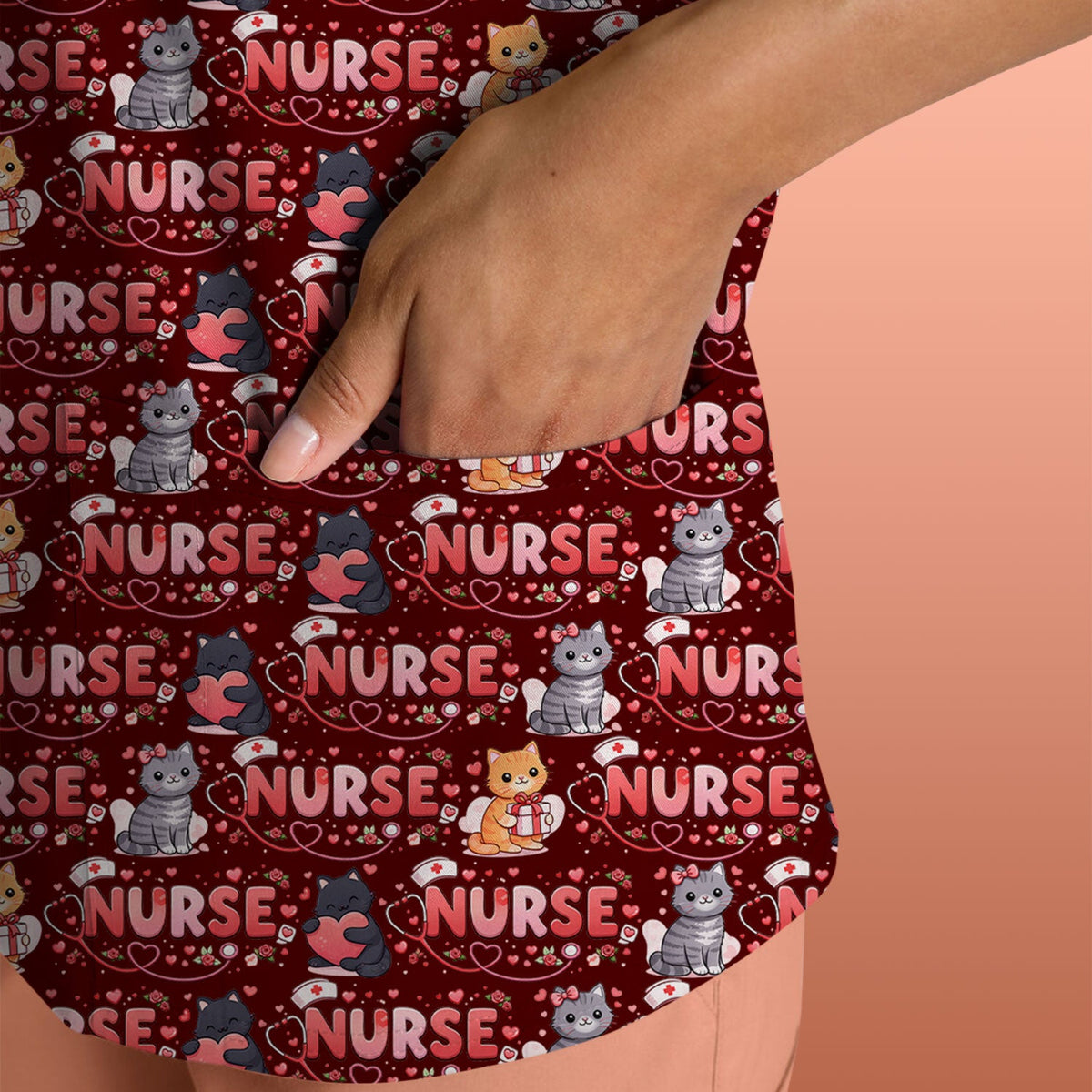 Cat Heart Nurse Scrub Top - Valentines Day Gift