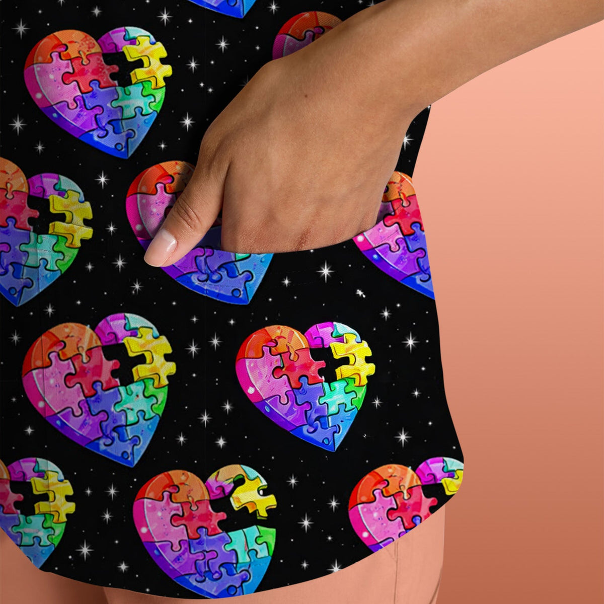 Personalized Rainbow Autism Heart Nurse Scrub Top