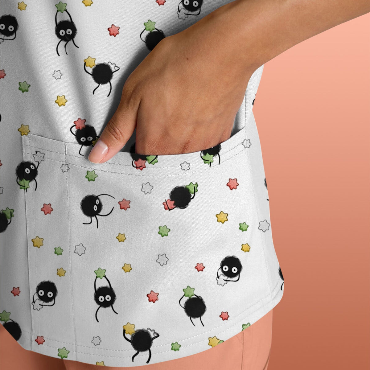 Funny Spider Pattern  Scrub Top, Cartoon Spider Pattern Nursing Uniform For Women