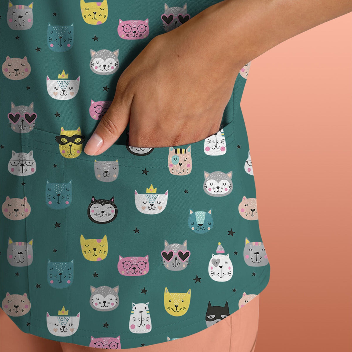 Colorful Cat Nurse Scrub Top