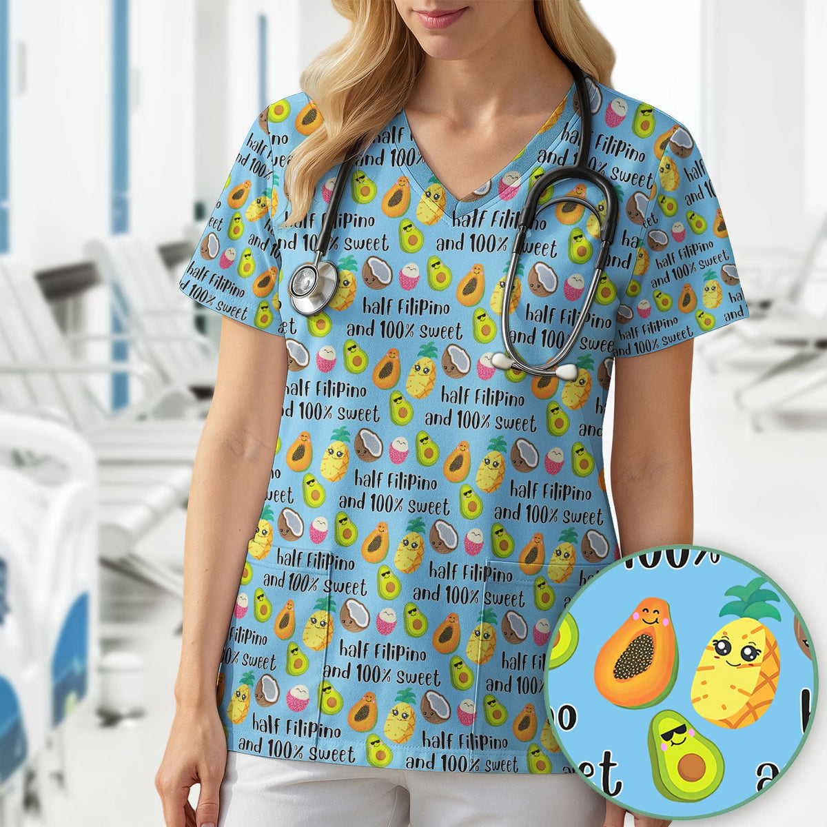 Avocado Fruit Filipino Quote Nurse Scrub Set