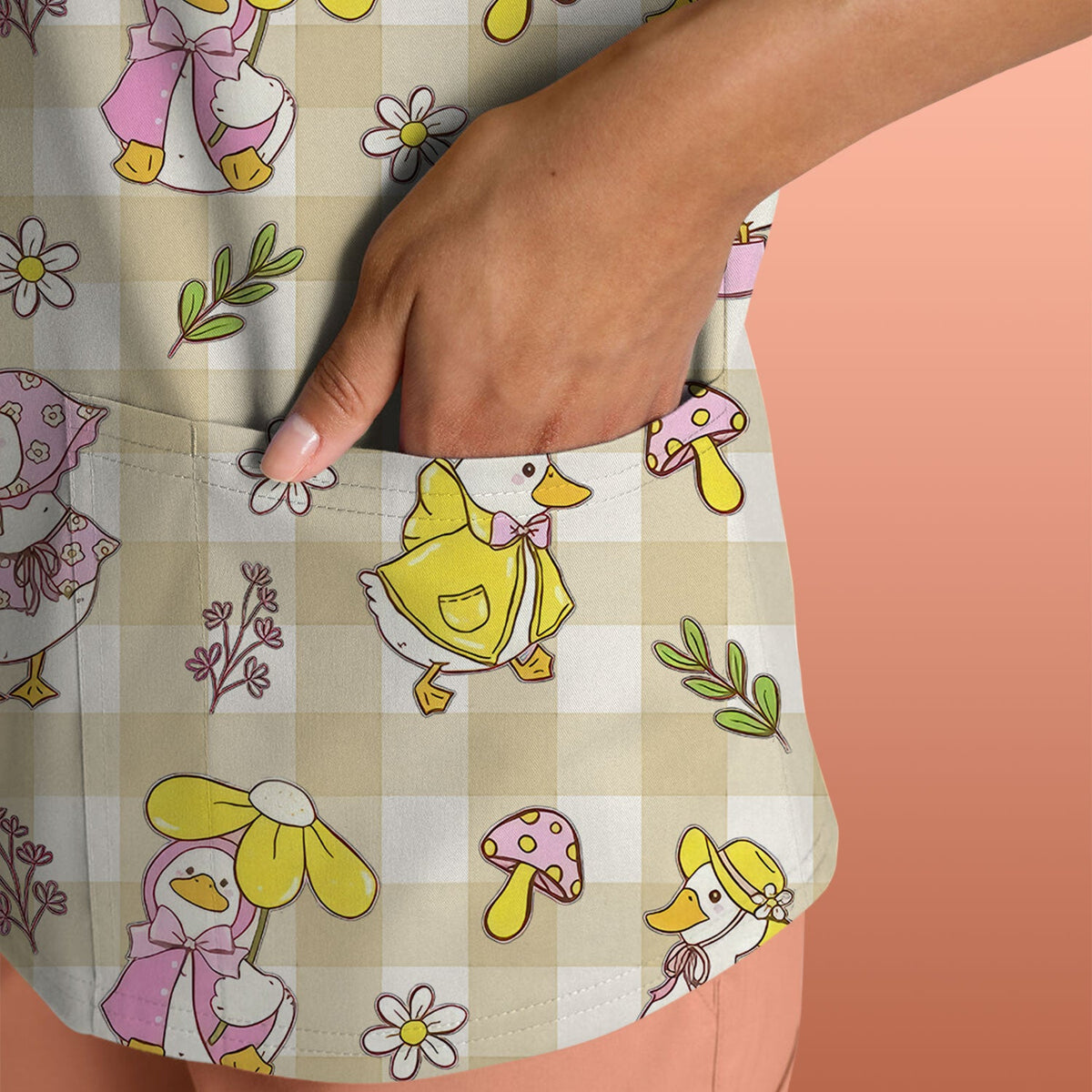 Duck Outfit Gingham Nurse Scrub Top
