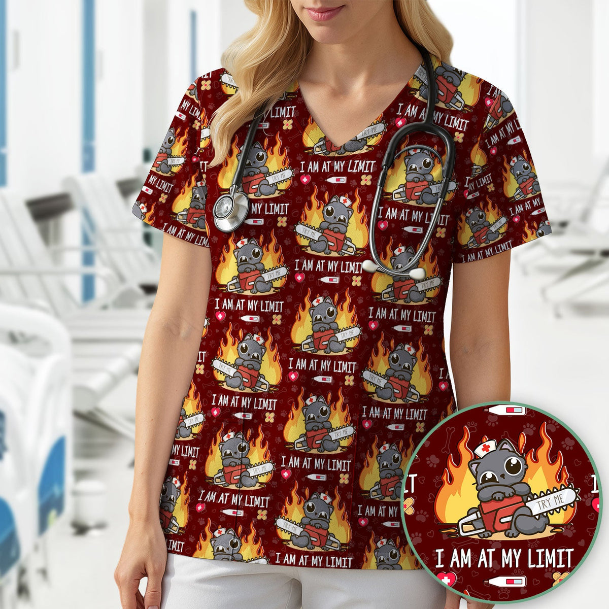 Cat I Am At My Limit Nurse Scrub Top