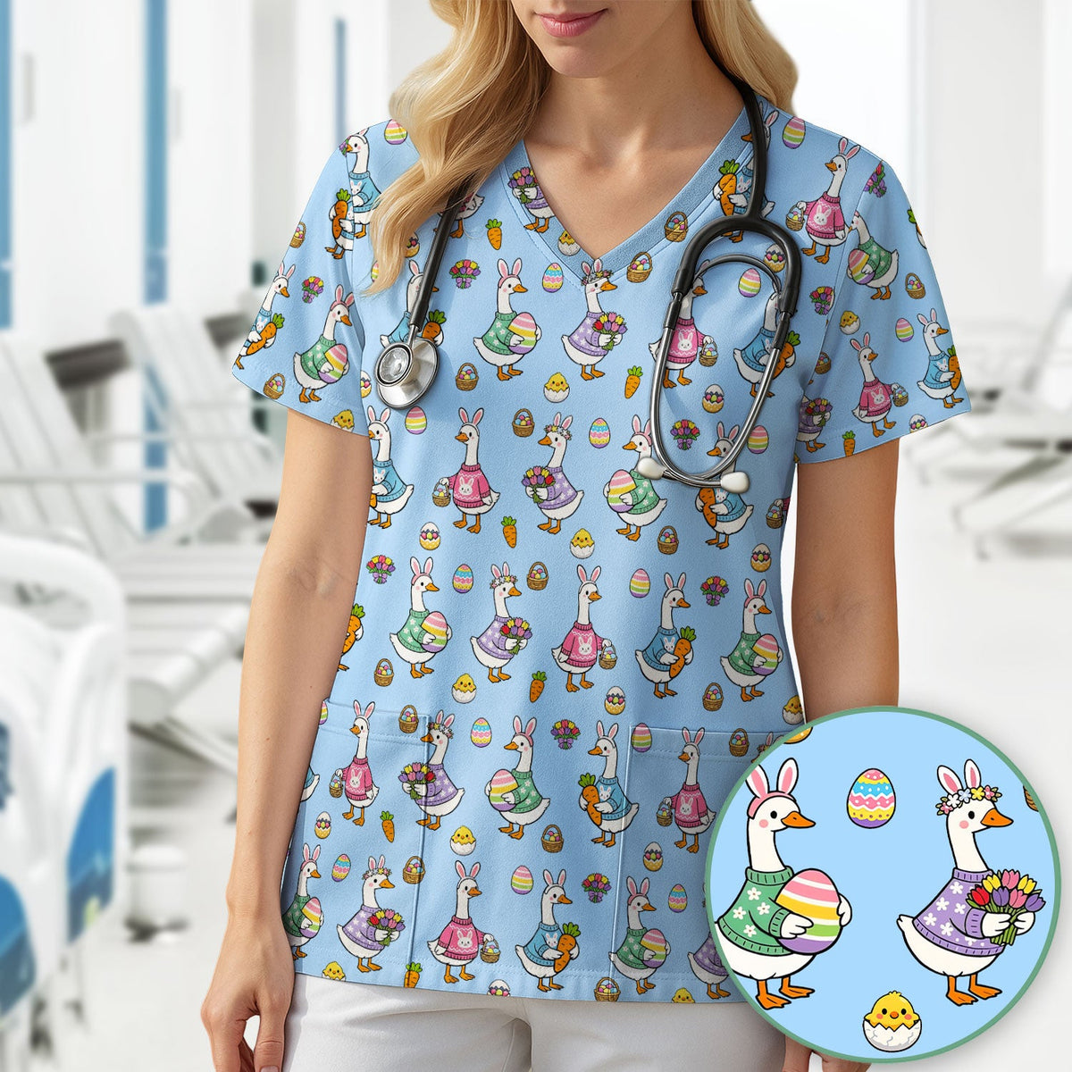 Easter Goose Nurse Scrub Top
