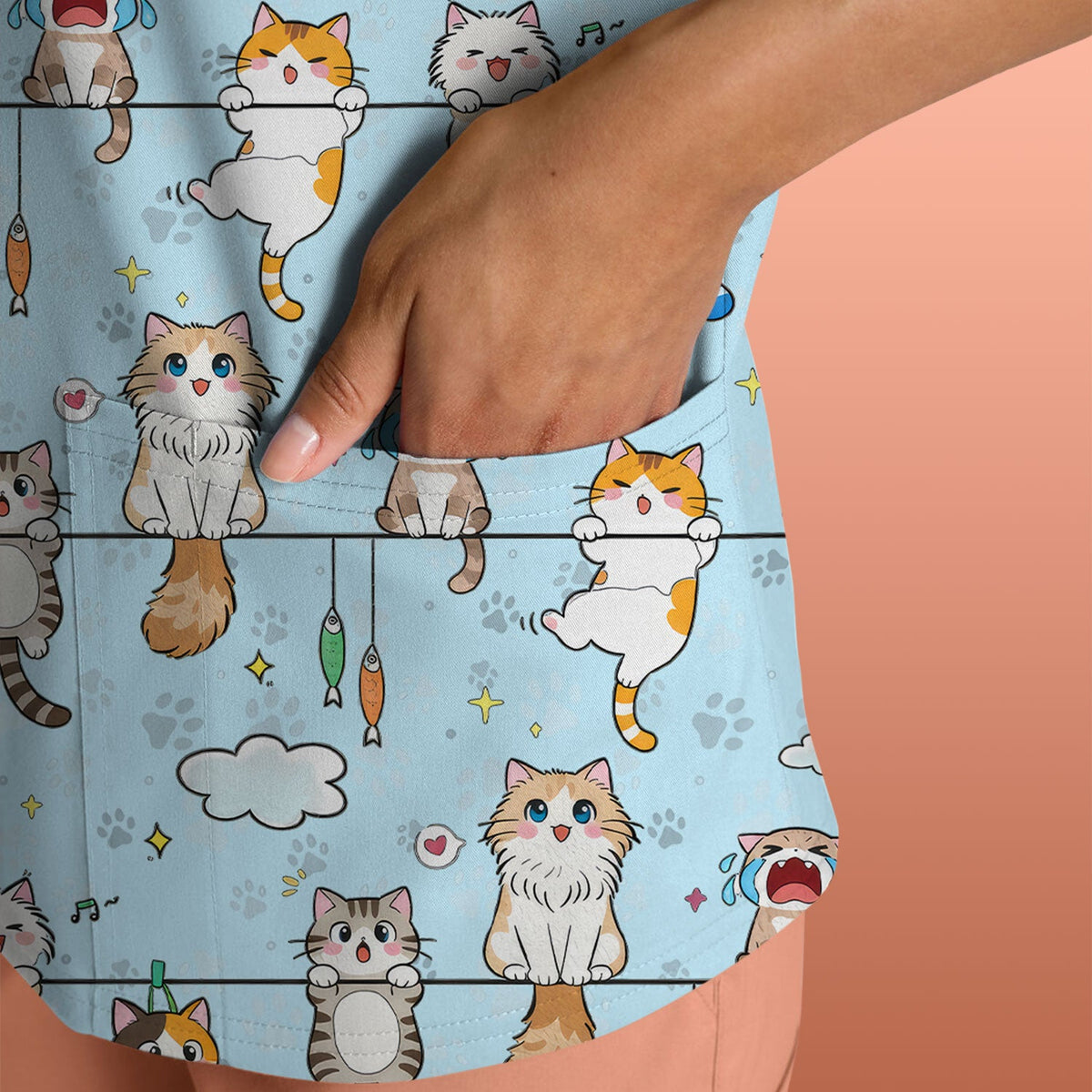 Cats With Cute Expressions Nurse Scrub Top