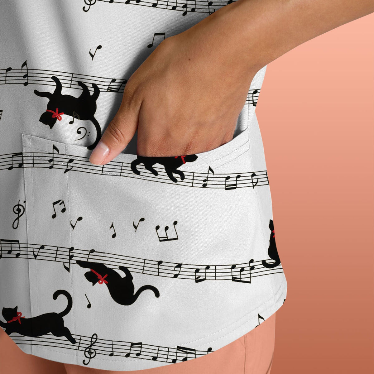 Dancing Black Cat Music Nurse Scrub Top