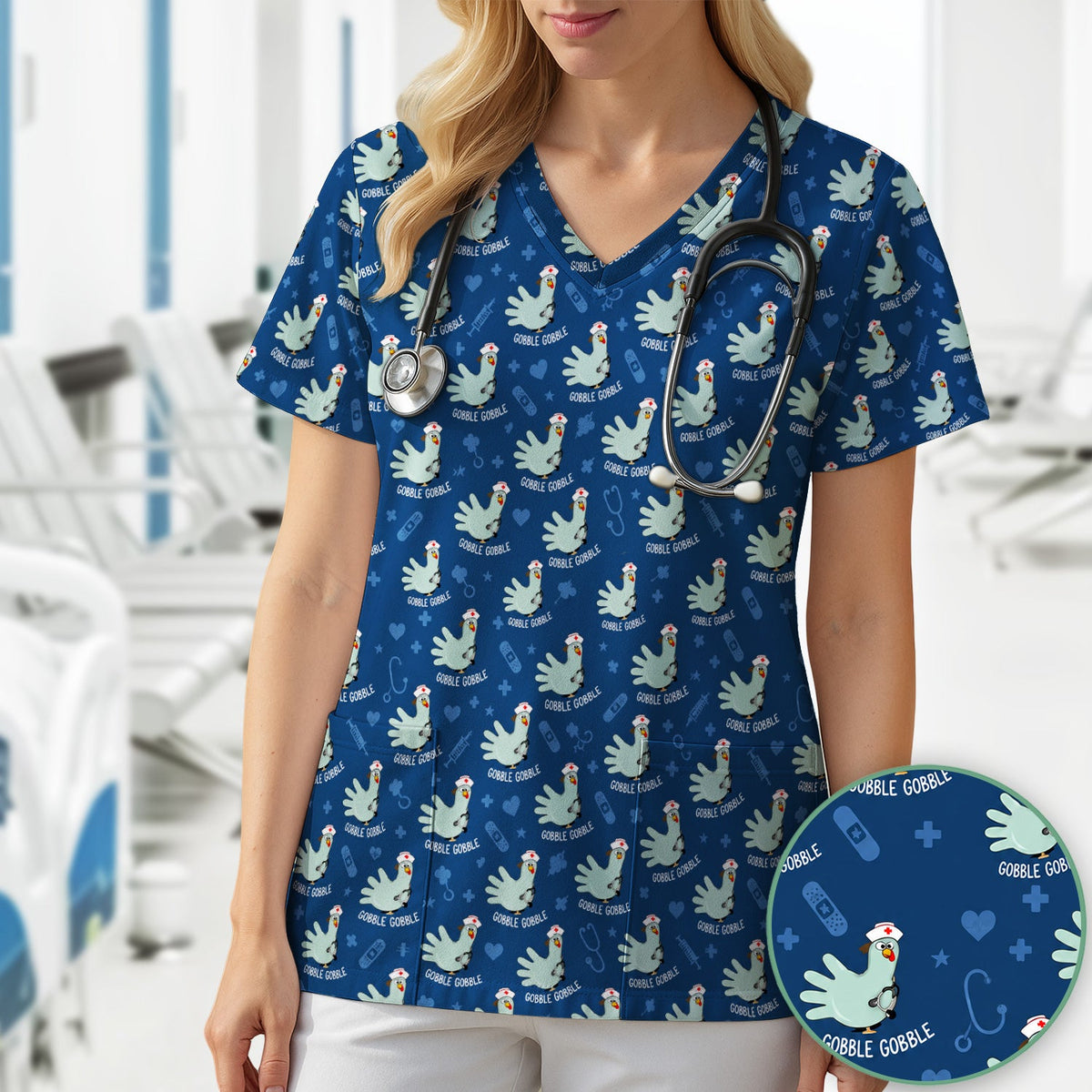 Gobble Gobble Turkey Nurse Scrub Top
