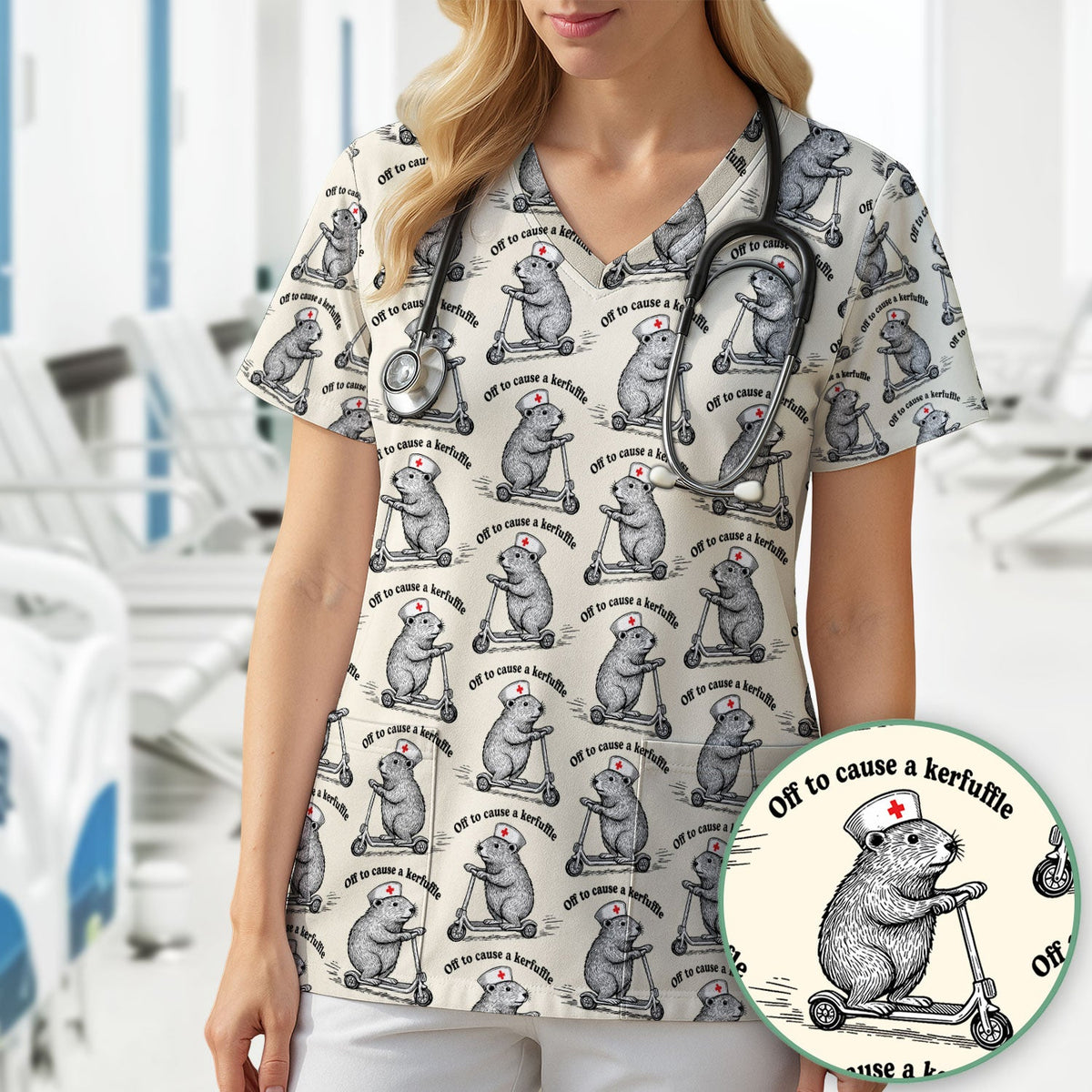 Mouse Scooter Nurse Scrub Top