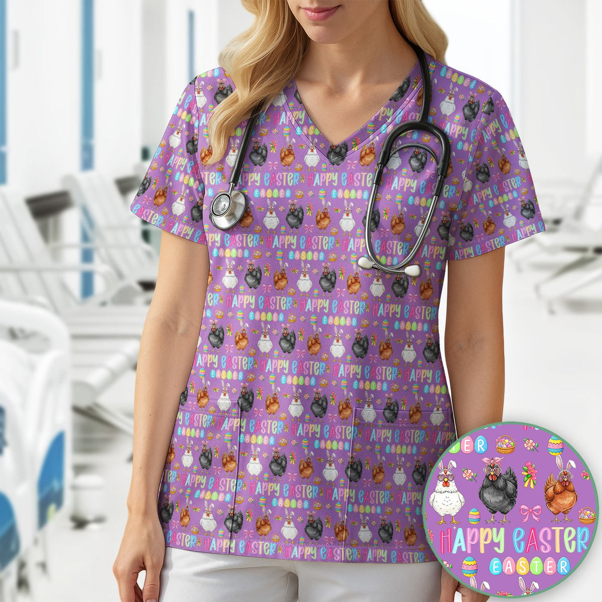 Bunny Eggs Nurse Scrub Tops - Easter Gift